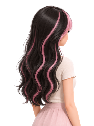 ลินนี่ ผมยาวสีดำแซมชมพู